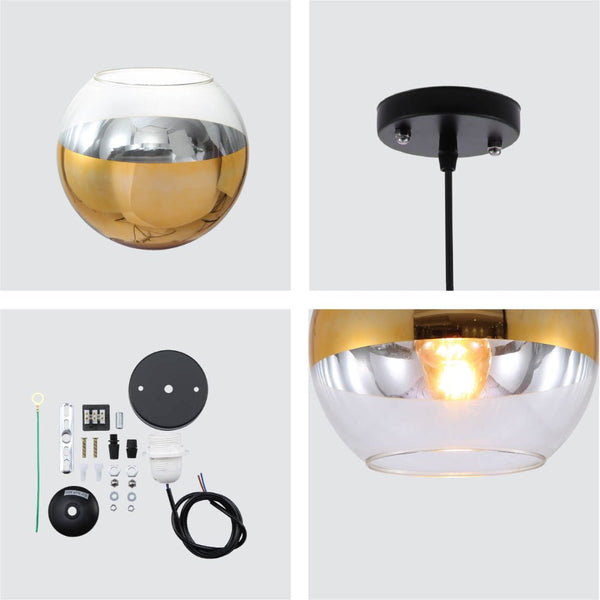 Gold Out Silver In Globe Glass Pendant Ceiling Light E27