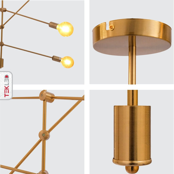 Gold Rod Modern Pendant Tiered Ceiling Chandelier Light 6xE27 Fittings
