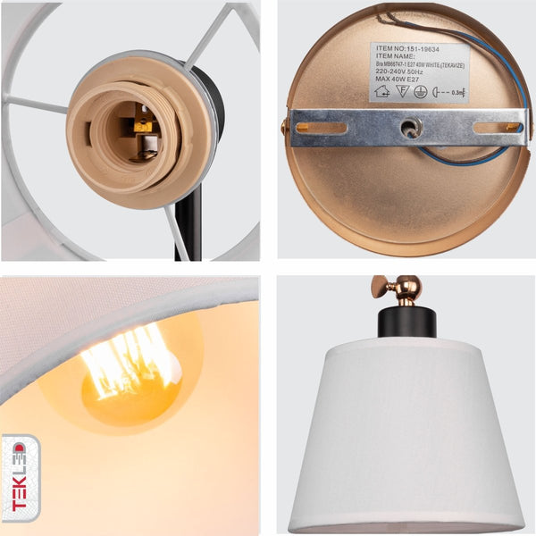 Golden Black Metal Swing Arm Hinged White Frustum Wall Light E27 Fitting