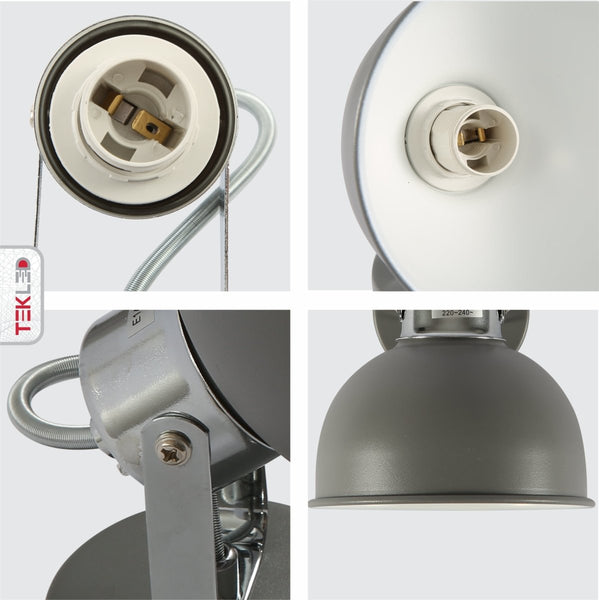 Grey Dome Shade Grey metal Body Ceiling and Wall Light E14
