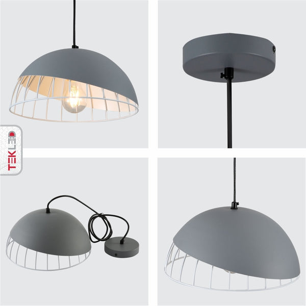 Grey White Caged Dome Nordic Metal Ceiling Pendant Light E27 Fitting