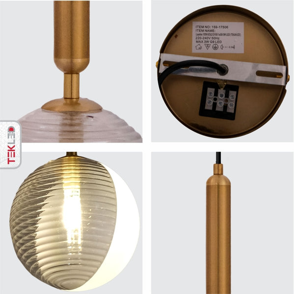 Half Opal Half Smoky Globe Gold Pendant Ceiling Light G9