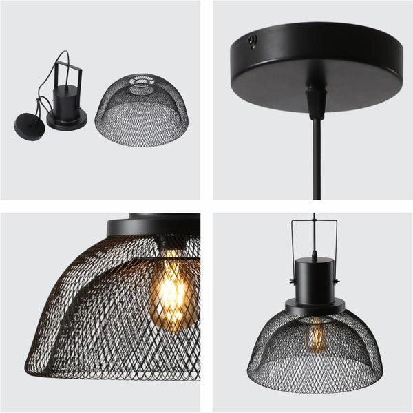 Industrial Double Mesh Caged Handled Dome Black Metal Pendant Ceiling Light E27