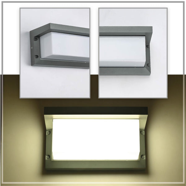LED Diecast Aluminium Cuboid Hood Wall Lamp 20W Cool White 4000K IP54 Grey