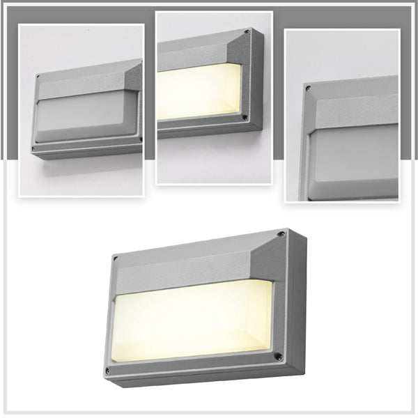 LED Diecast Aluminium Rectangle Half Wall Lamp 20W Cool White 4000K IP54 Grey