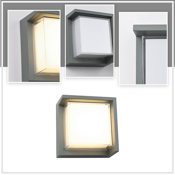 LED Diecast Aluminium Square Hood Wall Lamp 12W IP54 Grey