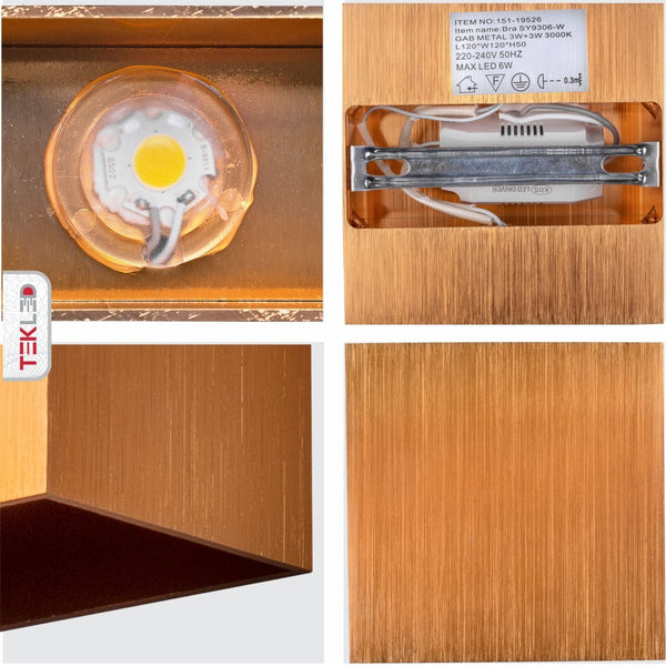 LED Gold Aluminium Bronze Metal Wall Light 6W Warm White 3000K