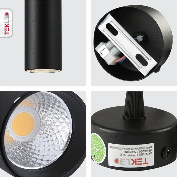 Integrated LED Modern Cylinder Pendant Ceiling Light Suspended Downlight Black