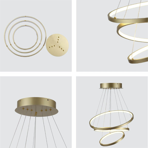 LED Triple Circle Gold Finishing 4000K Natural Cool White Modern Contemporary Nordic Scandinavian Pendant Ceiling Light
