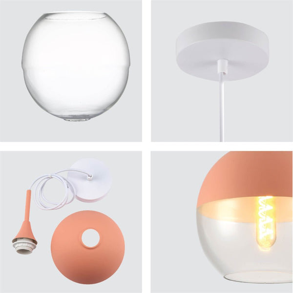 Macaron Salmon Pink-Olive Green-Mustard Yellow Dome Glass Pendant Ceiling Light E27 Fitting
