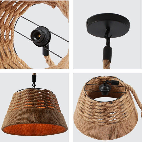 Farmhouse Rustic Metal Body Hemp Rope Shade Pendant Ceiling Light E27