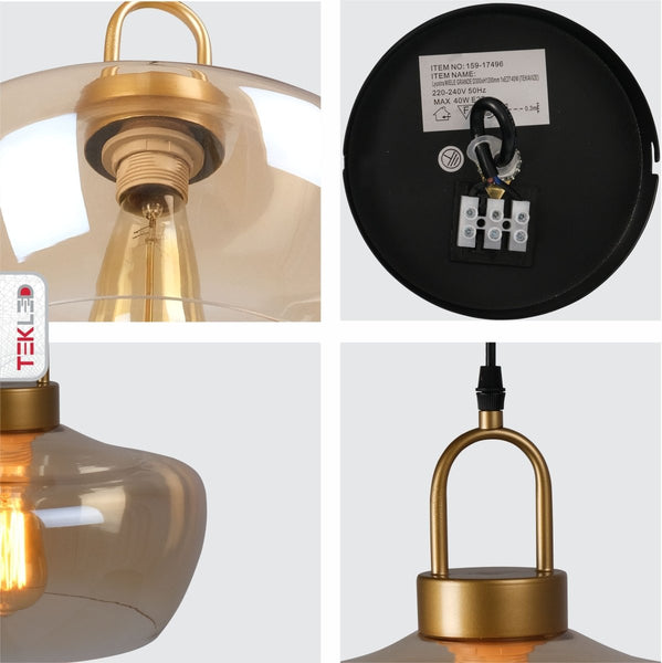Miele Grande Amber Glass Pendant Ceiling Light E27