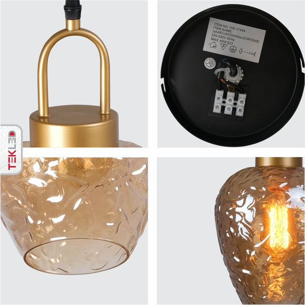 Miele Lungo Amber Glass Pendant Ceiling Light E27