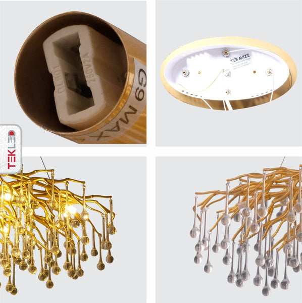 Modern Crystal Glass Droplet Teardrop Chandelier Ceiling Light 13xG9 1200mm