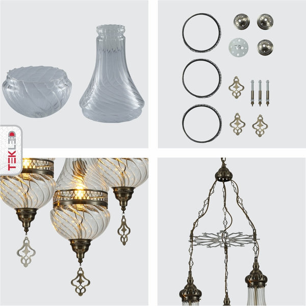 Moroccan Style Antique Brass and Clear Glass Ceiling Oriental Chandelier E27