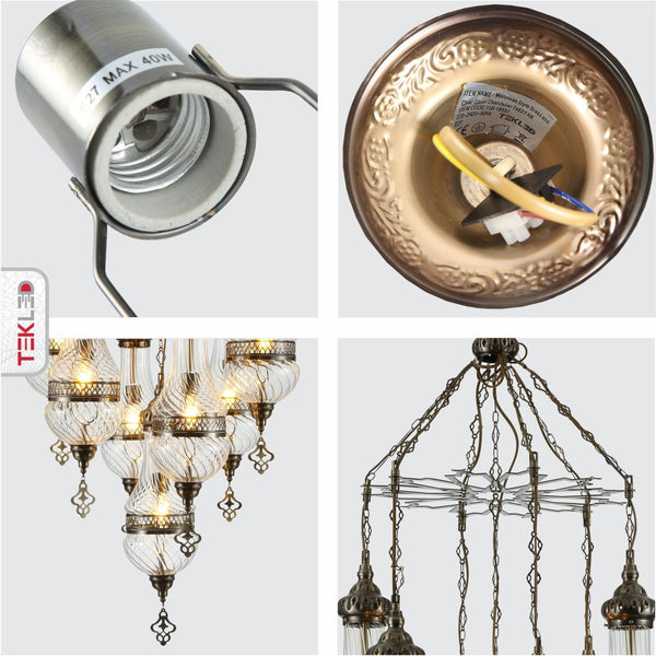 Moroccan Style Antique Brass and Clear Glass Ceiling Oriental Chandelier E27