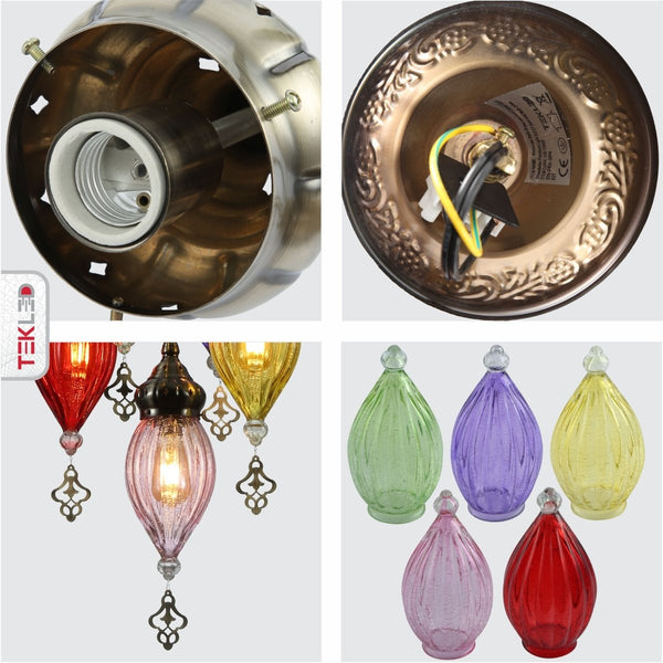 Moroccan Style Antique Brass and Multi Colour Glass Ceiling Chandelier Pendant Light E27