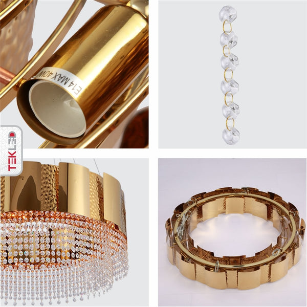 Octagon Crystal Gold Metal Kitchen Island Chandelier Ceiling Light E14