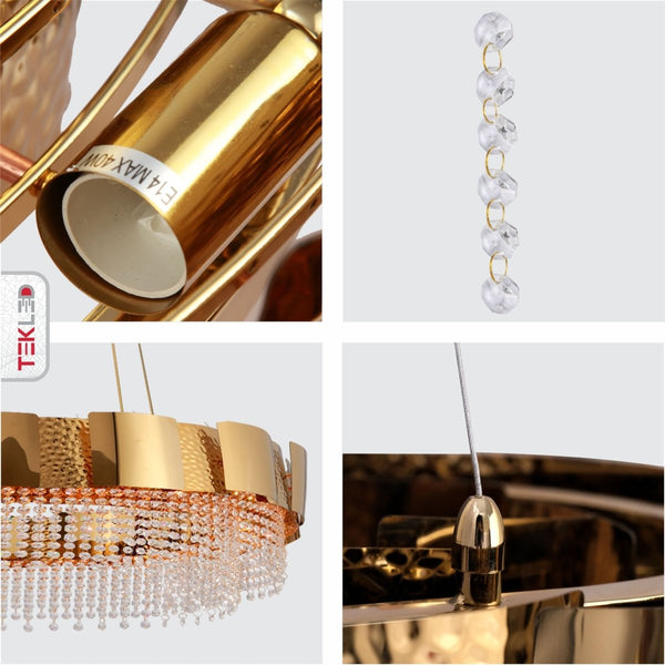 Octagon Crystal Gold Metal Kitchen Island Chandelier Ceiling Light E14