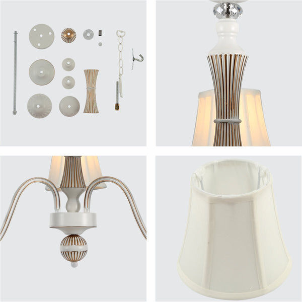 Off White Fabric Shaded Gold Aged Ivory Traditional Retro Vintage Classic Chandelier Ceiling Light E14