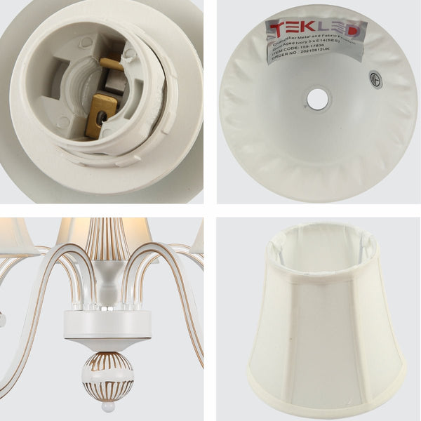 Off White Fabric Shaded Gold Aged Ivory Traditional Retro Vintage Classic Chandelier Ceiling Light E14