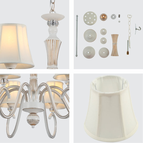 Off White Fabric Shaded Gold Aged Ivory Traditional Retro Vintage Classic Chandelier Ceiling Light E14