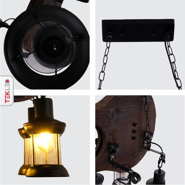 Farmhouse Wood Beam Marine Nautical Kitchen Island Chandelier Ceiling Light