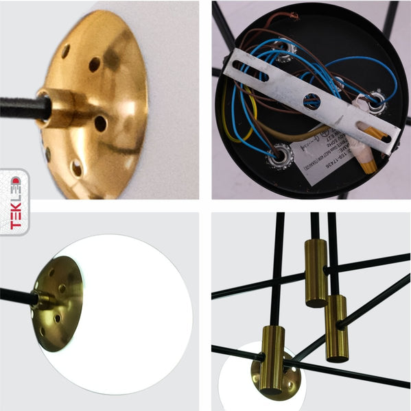 Opal Clear Amber Glass Globe Gold and Black Metal Semi Flush Ceiling Light E27