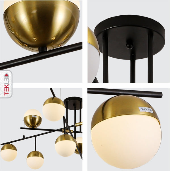 Opal Globe Glass Gold Black Metal Body Modern Nordic Chandelier Ceiling Light 9xG9s