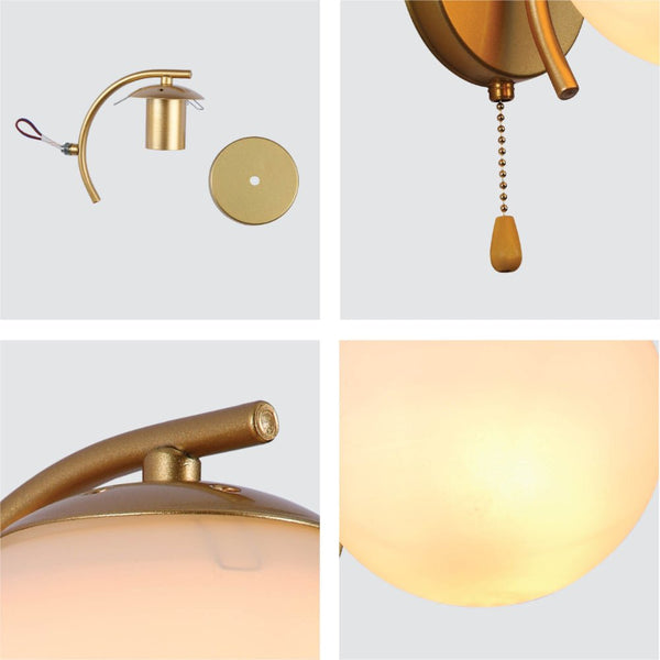 Opal Globe Glass Gold Metal Arc Body Vintage Retro Wall Light with Pull Down Switch E27 Fitting