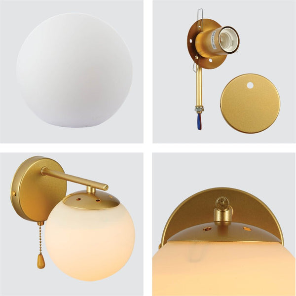 Opal Globe Glass Vintage Retro Stylish Wall Light with Pull Down Switch