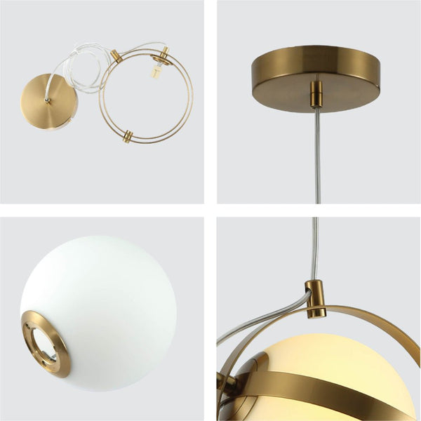 Opal Globe Glass Gold Rings Pendant Ceiling Light G9 Fitting