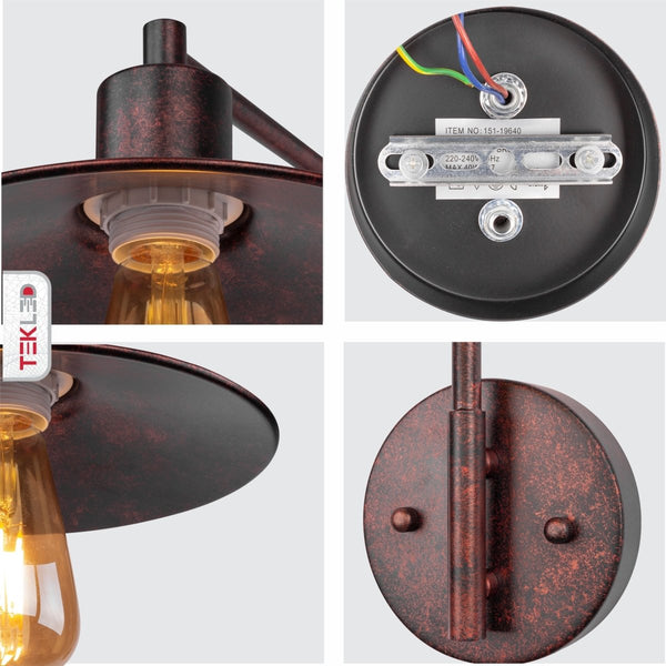Red Bronze Metal Funnel Flat Wall Light E27 Fitting