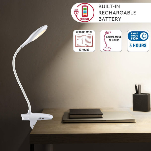 Ringo Rechargeable Clip on Reading Desk Light Dimmable and Colour Modes