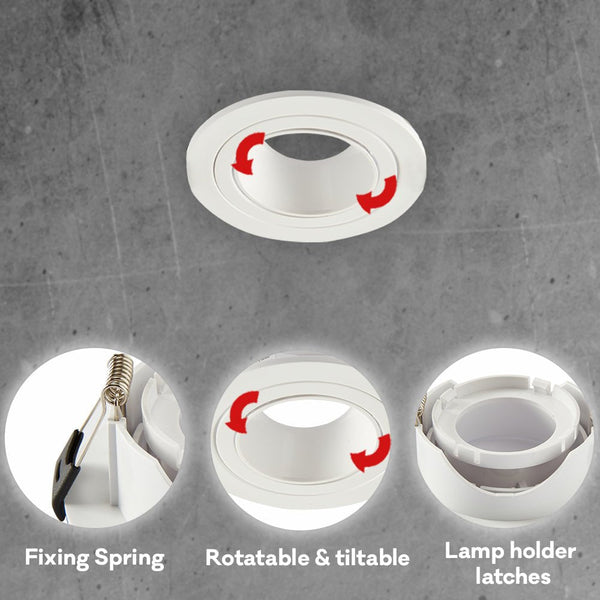 Round Polycarbonate Tilt Recessed Downlight GU10 White or Black