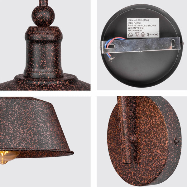 Rusty Brown Metal Step Downward Industrial Retro Wall Light E27 Fitting