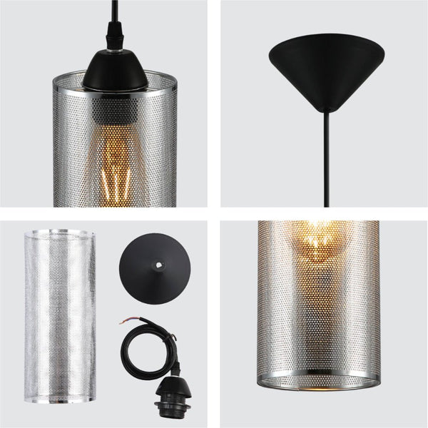 Sieve Chrome-Gold Cylinder Metal Pendant Ceiling Light D110 D195 E27 Fitting