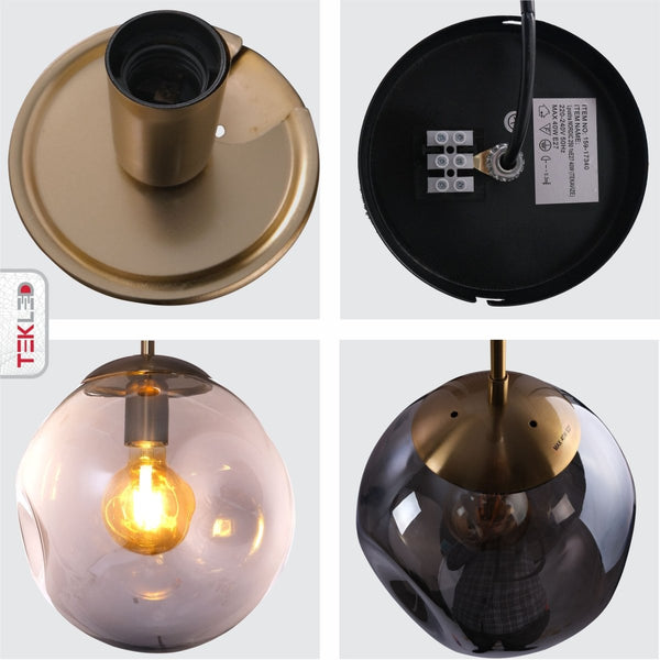 Amber or Smoky Glass Crater Pendant Ceiling Light E27