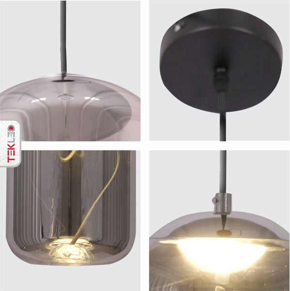 Modern Contemporary Smoky Glass Pendant Ceiling Light with Built-in LED Globe Cylinder Dome