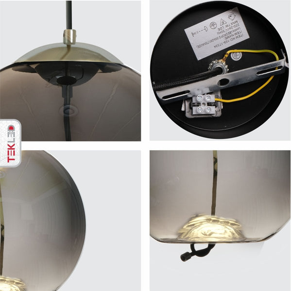 Modern Contemporary Smoky Glass Pendant Ceiling Light with Built-in LED Globe Cylinder Dome
