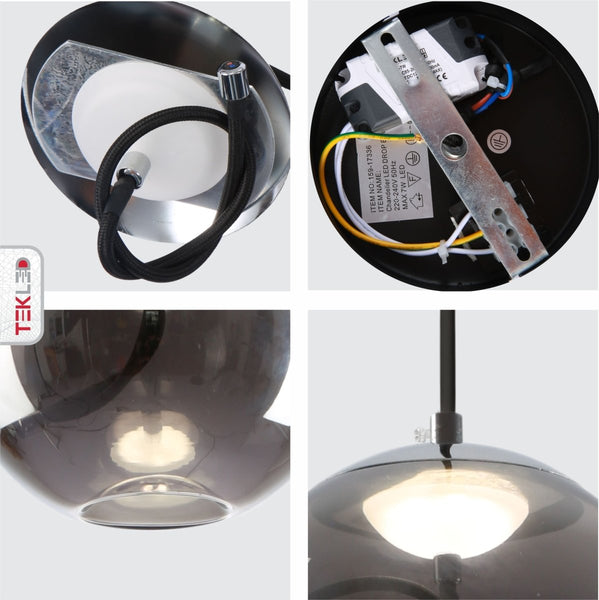 Modern Contemporary Smoky Glass Pendant Ceiling Light with Built-in LED Globe Cylinder Dome
