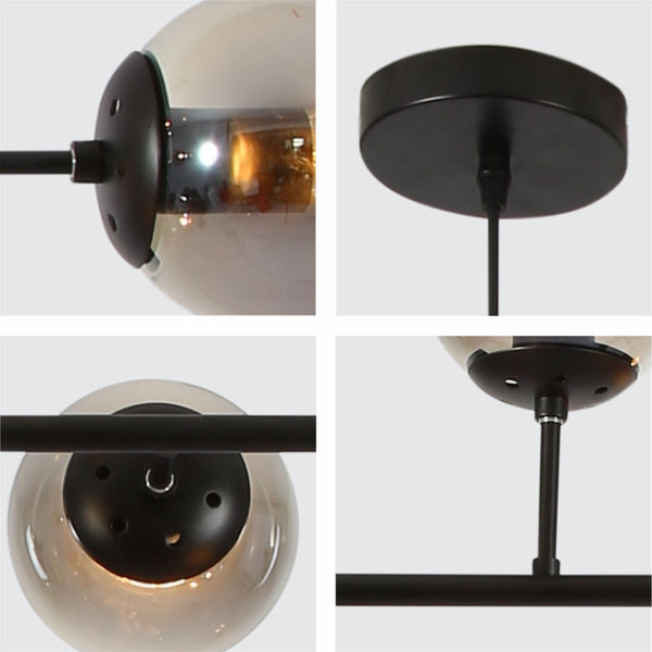 Smoky or Amber Glass Globe Black or Gold Metal Modern Island Chandelier Ceiling Light 6xE27
