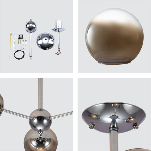Smoky Globe Glass Chrome Metal Body Sputnik Molecule Modern Ceiling Light E27 Fittings