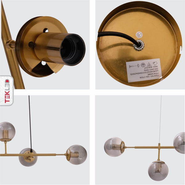Smoky or Amber Glass Globe Black or Gold Metal Modern Island Chandelier Ceiling Light 6xE27
