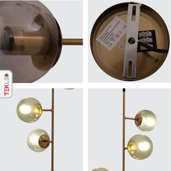 Smoky Globe Glass Gold Metal Body Upward Pendant Ceiling Light 4xE27