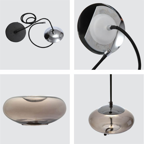 Modern Contemporary Smoky Glass Pendant Ceiling Light with Built-in LED Globe Cylinder Dome