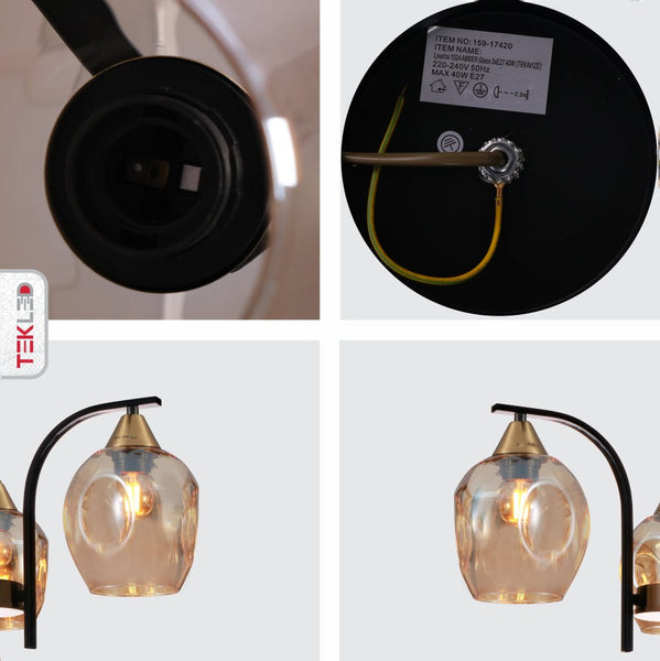 Snowdrop Amber Glass Black Body Semi Flush Ceiling Light E27