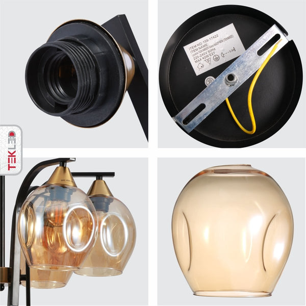 Snowdrop Amber Glass Black Body Semi Flush Ceiling Light E27