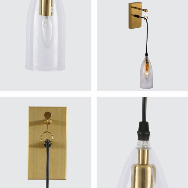 Snowdrop Clear Glass Gold Metal Pendant Wall Light E14 Fitting