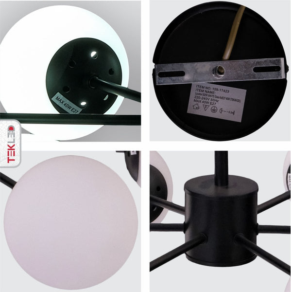 Snowflake Opal Globe Glass Black Body Ceiling Light E27